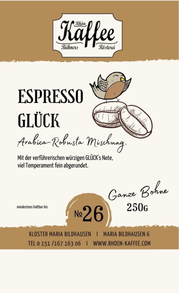 Nr.: 26 Espresso GLÜCK, Arabica-Robusta Mischung - RHÖN KAFFEE